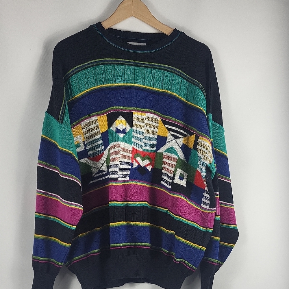 Vintage Geometric Multicolor Crewneck Sweater